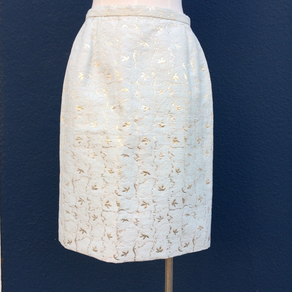VTG Mary McFadden Lurex Leaf Pencil Skirt S - Picture 1 of 12